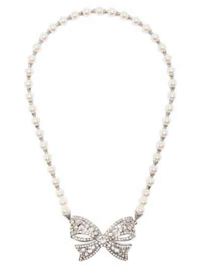 Alessandra Rich Pearl Bow Necklace In White