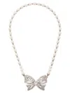 Alessandra Rich Pearl Bow Necklace In Metallic