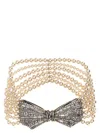 Alessandra Rich Pearl Chocker Featuring Bow Detail