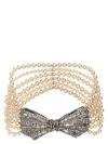 Alessandra Rich Pearl Chocker Featuring Bow Detail In Multicolor