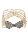 Alessandra Rich Pearl Chocker Featuring Bow Detail In Neutrals