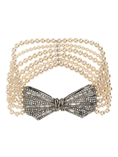 Alessandra Rich Pearl Chocker Featuring Bow Detail In Multi