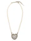 Alessandra Rich Collana Heart In Perle Bianche Donna In Metallic
