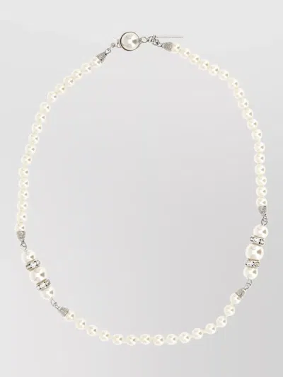 Alessandra Rich Pearl Necklace Rhinestone Accents Silver Tone Hardware