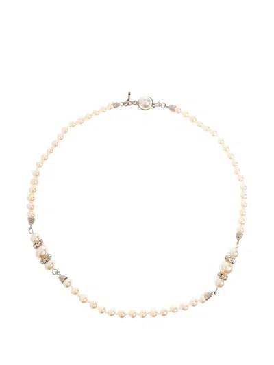 Alessandra Rich Pearl Silver Beaded Necklace In Green