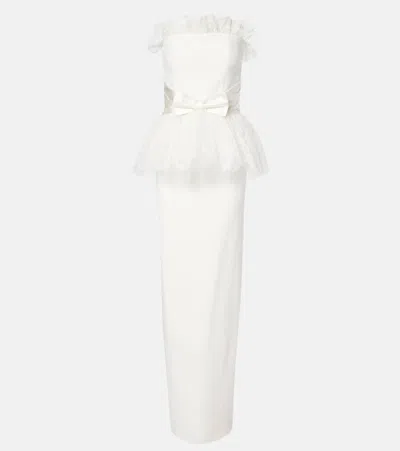 Alessandra Rich Peplum Lace-trimmed Cady Bustier Gown In White