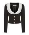 Alessandra Rich Cropped Broderie-anglaise Trimmed Wool Blazer In Black