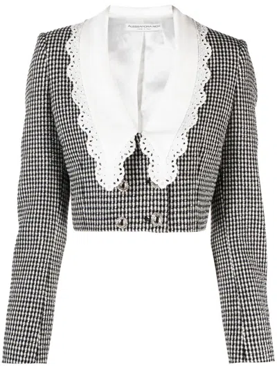 Alessandra Rich Peter Pan Collar Gingham Blazer In Black