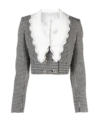 Alessandra Rich Peter Pan Collar Gingham Blazer In White