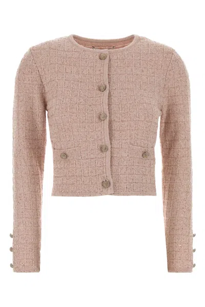 Alessandra Rich Boucle Cardigan Cropped Length Button Cuffs In Pink