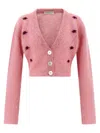 Alessandra Rich Mohair Embroidered Cropped Cardigan In Pink