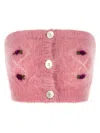 Alessandra Rich Mohair Top With Button Detailing And Floral Embroidery In Pink