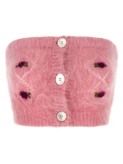 ALESSANDRA RICH PINK CARDED MOHAIR TOP