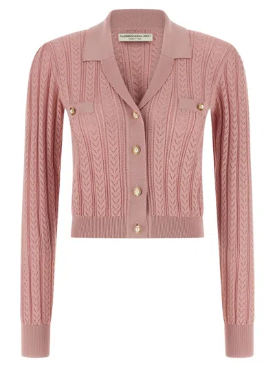 ALESSANDRA RICH PINK KNIT CARDIGAN