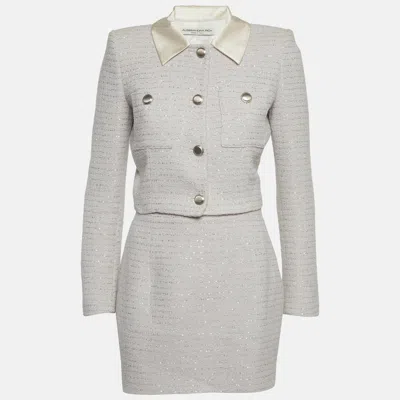 Pre-owned Alessandra Rich Pink Sequin Tweed Cropped Jacket & Mini Skirt S