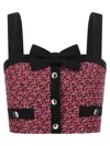Alessandra Rich Wool Blend Tweed Top With Micro-sequin Embroidery And Bow Detail In Brown