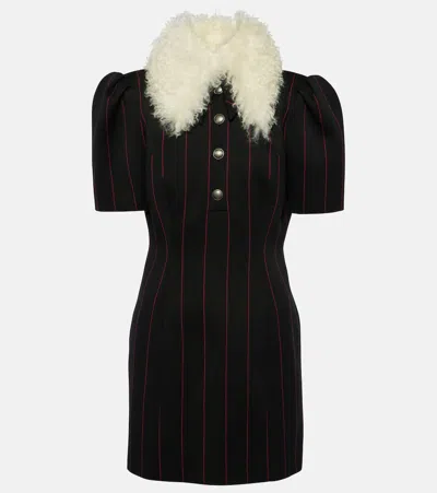 Alessandra Rich Pinstripe Collared Wool-blend Minidress In Black