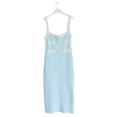 Pre-owned Alessandra Rich Pinstripe Knit Dress Circa 2010 Turquoise Size It42 In Blue