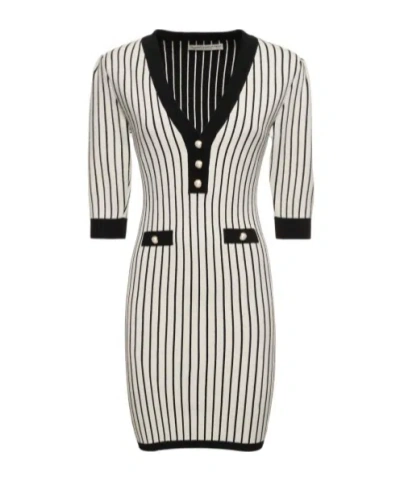 Alessandra Rich Pinstripe Knitted V-neck Dress In White