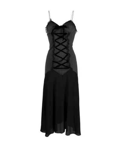 ALESSANDRA RICH PINSTRIPE LACE-UP MIDI DRESS