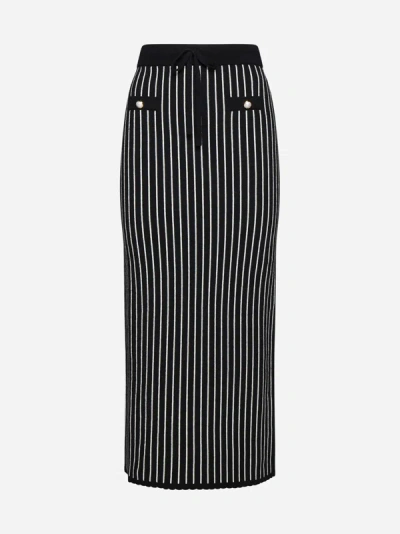 Alessandra Rich Striped Midi Skirt In Black,white