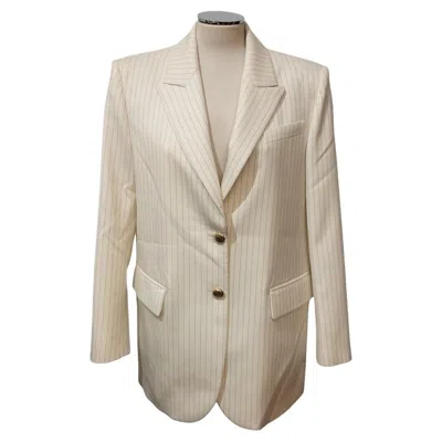 Pre-owned Alessandra Rich Pinstriped Wool Jacket Fr 36 / It 40 In Sand