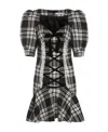 Alessandra Rich Lace-up Checked Wool Minidress In Black