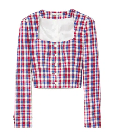 Alessandra Rich Plaid Cropped Jacket In Blue