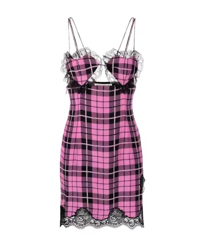 Alessandra Rich Plaid Dress In Pink