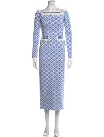 Pre-owned Alessandra Rich Plaid Print Midi Length Dress In Blue