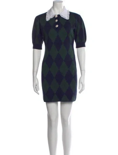 Pre-owned Alessandra Rich Plaid Print Mini Dress In Blue