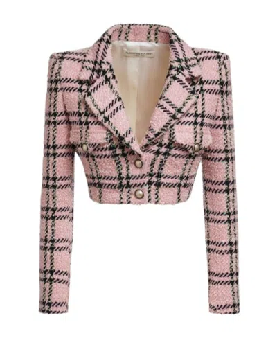 Alessandra Rich Plaid Tweed Casual Jacket In Pink