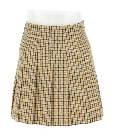 ALESSANDRA RICH PLEATED HOUNDSTOOTH MINI SKIRT
