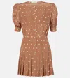Alessandra Rich Crystal-embellished Pleated Wool-blend Crepe Mini Dress In Brown