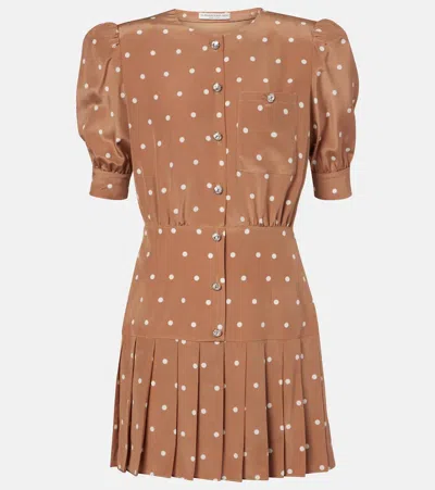 Alessandra Rich Pleated Polka-dot Silk Minidress In Brown