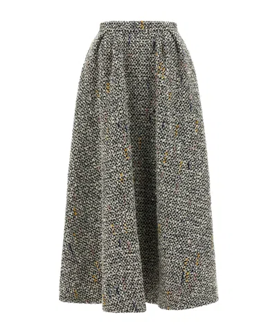 ALESSANDRA RICH EMBELLISHED TWEED MIDI SKIRT