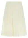 Alessandra Rich Pleated Wool Midi Skirt With Flared Silhouette In White