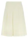 Alessandra Rich Pleated Wool Midi Skirt With Flared Silhouette In White