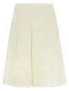 Alessandra Rich Pleated Wool Midi Skirt With Flared Silhouette In White