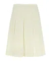 Alessandra Rich Pleated Wool Midi Skirt With Flared Silhouette In White