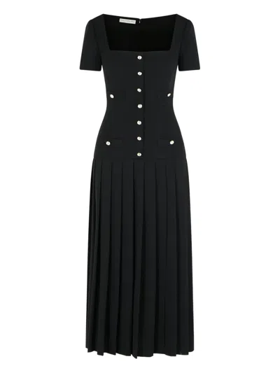 ALESSANDRA RICH PLEATED SQUARE-NECK MIDI DRESS