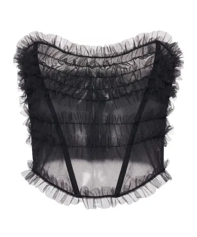 Alessandra Rich Pleated Tulle Top In Black
