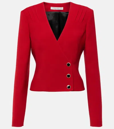 Alessandra Rich Pleated Wool Blazer In Red