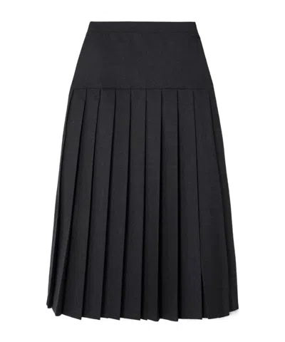 Alessandra Rich Pleated Wool Midi Skirt In Dark Gray