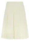 Alessandra Rich Pleated Wool Midi Skirt With Flared Silhouette In Yellow