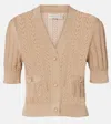 Alessandra Rich Pointelle Cotton And Cashmere Cardigan In Brown
