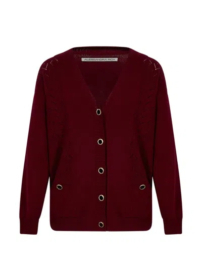 Alessandra Rich Pointelle-knit Button-down Cardigan In Burgundy
