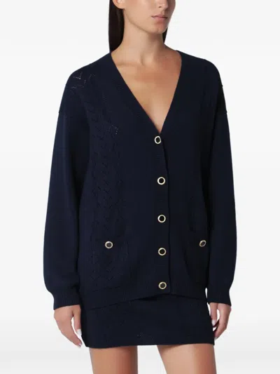 Alessandra Rich Pointelle-knit Button-up Cardigan In Blue