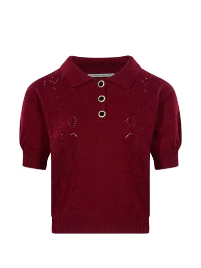 Alessandra Rich Pointelle-knit Short-sleeve Polo Shirt In Red