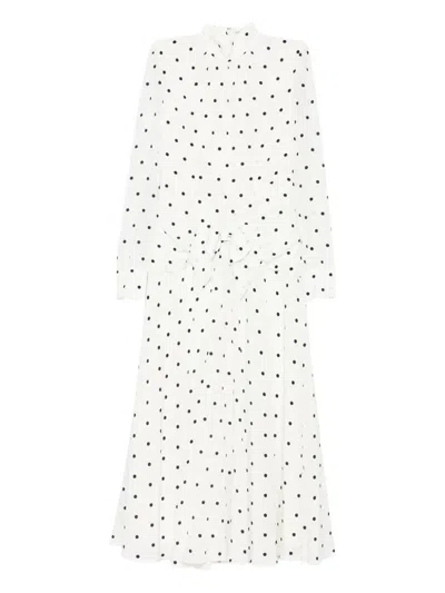 Alessandra Rich Polka-dot Silk Midi Dress In White